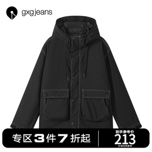 清仓gxgjeans男装 棉服男连帽潮流明线保暖外套 2021年秋冬新款