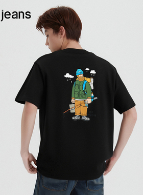 gxg.jeans男装 后背趣味印花潮流宽松圆领短袖T恤男生 夏季热销