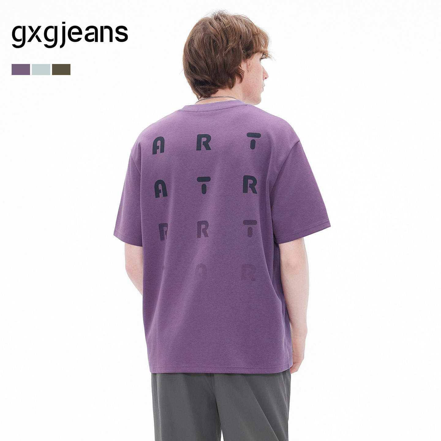gxgjeans男装 后背字母印花潮流美式宽松圆领短袖T恤男 26夏新品图片