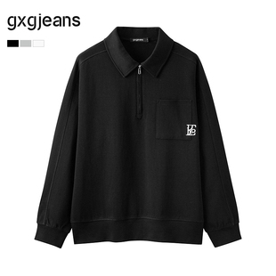 25秋新品 gxg.jeans男装 多色口袋设计字母绣花半开襟卫衣男上衣