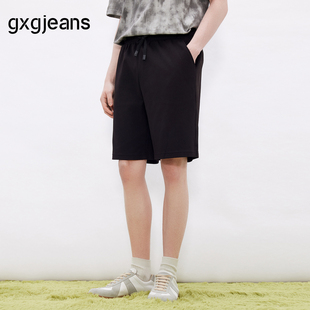 26夏新品 男 黑色休闲华夫格肌理抽绳宽松直筒短裤 gxgjeans男装