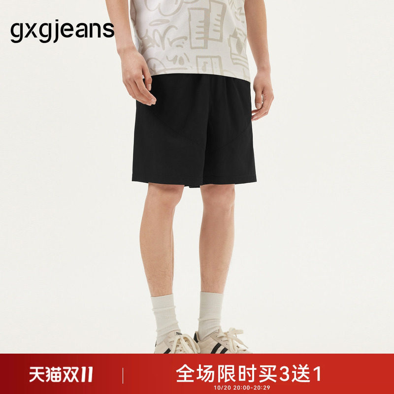 gxg.jeans男装 黑色简约基础宽松直筒休闲短裤男士 夏季热销