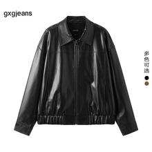 gxg.jeans男装黑色翻领PU皮衣美式夹克飞行员外套皮夹克25春秋款