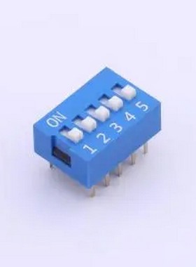 DS-05-B-T 蓝色平拨 5位 KE拨码开关 插件,P=2.54mm 拨码开关