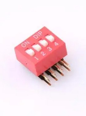 TM-04 拨码开关红色04P-90度插脚4PIN间距2.54mm立式侧插侧拨4位D
