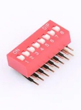 TM-08 拨码开关红色08P-90度插脚4PIN间距2.54mm立式侧插侧拨8位D