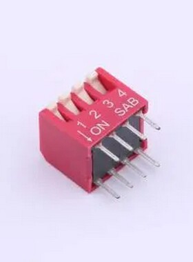 BP04LR 2.54mm间距4P 红色侧拨开关 插件,P=2.54mm 拨码开关
