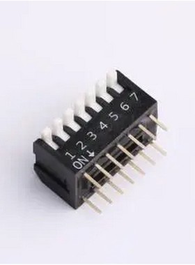 DP-07-K-T 7位 2.54mm间距 宽体黑色侧拨 DIP拨码开关 管装 插件,