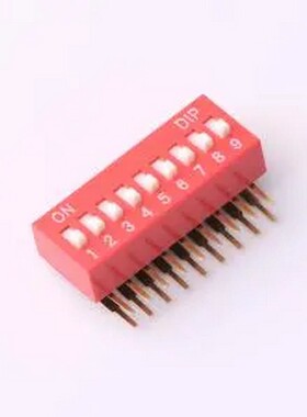 DT-09HT 2.54mm间距 9位 琴键式 90度弯插侧拨凸柄 红色 拨码开关