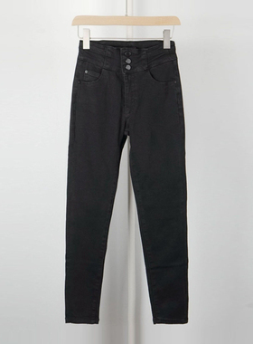 有风的地方刘亦菲同款~黑色高腰牛仔裤女弹力小脚显瘦长裤铅笔裤