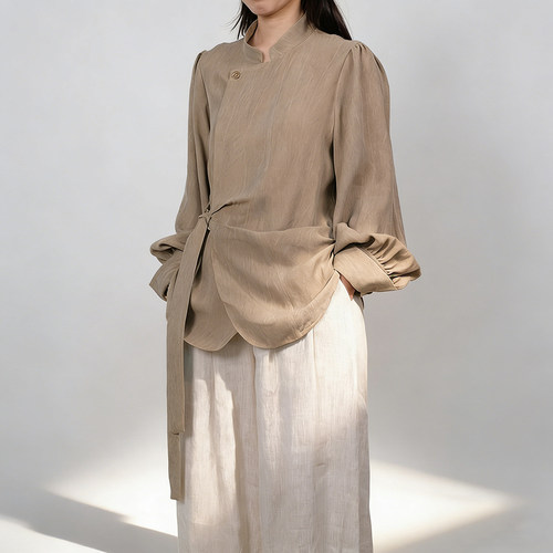 文艺复古植物纤维肌理感长袖衬衫