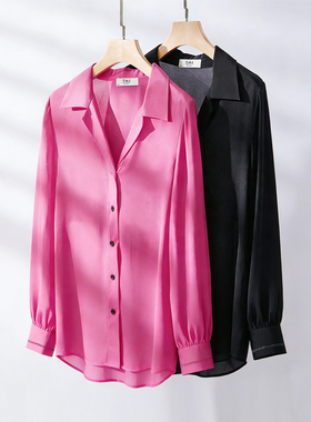 复古气质优雅通勤女式长袖衬衫黑色衬衣女2024年秋季新款宽松上衣