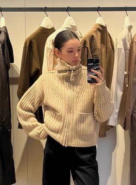 自带高级感加厚立领宽松针织羊毛开衫2025冬季毛衣外套女百搭上衣