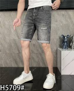 弹力修身 灰色破洞补丁时尚 薄料男装 牛仔中裤 2025年夏季 27码 新款
