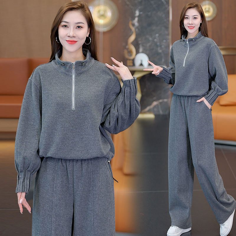 春秋女半拉链卫衣减龄两件套