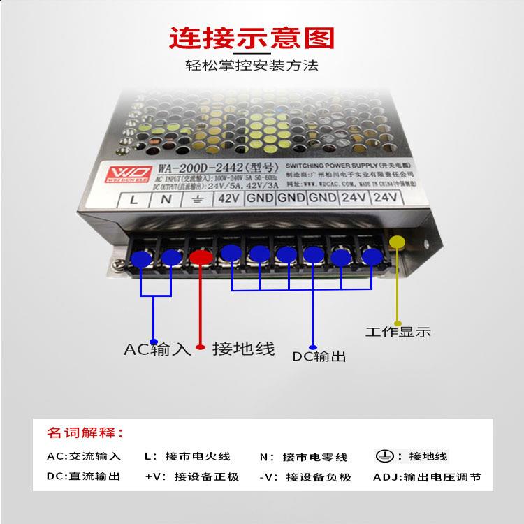200W24V5A42V3A独立稳压双组输出威盾工业铝壳电源可来样或图做货