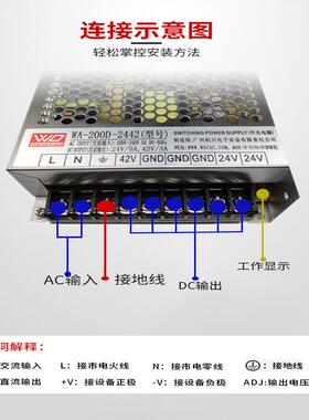 200W24V5A42V3A独立稳压双组输出威盾工业铝壳电源可来样或图做货