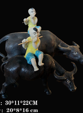 石湾公仔陶瓷动物放牛娃工艺品