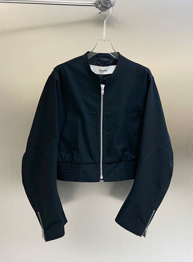 BBLY欧洲站小众FANLEONA深圳南油圆领拉链短款机车夹克减龄外套女