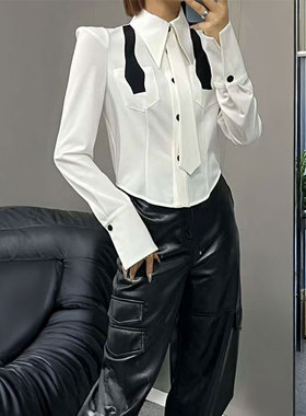 BBLY欧洲站小众南油高端时尚百搭设计感上衣领结飘带白色长袖衬衫