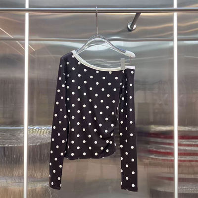BBLY欧洲站小众南油高端复古活泼波点百搭上衣漏肩长袖设计感T恤