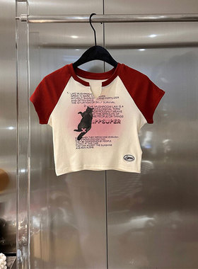 BBLY欧洲站小众高级感开口领小猫印花T恤美式风猫咪字母经典上衣