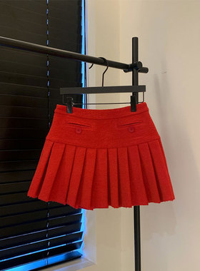 BBLY欧洲站小众南油高端廓形毛边下摆百褶裙粗花呢压褶半身裙女