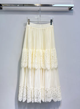 BBLY欧洲站小众英伦风气质通勤仙女纱裙子两层蕾丝边拼接半身裙女