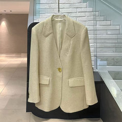 MRSSTETE小众法式中长款通勤西装小香风深圳南油V领中长款外套女