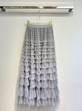 BBLY欧洲站小众英伦风气质通勤仙女纱裙子两层蕾丝边拼接半身裙女