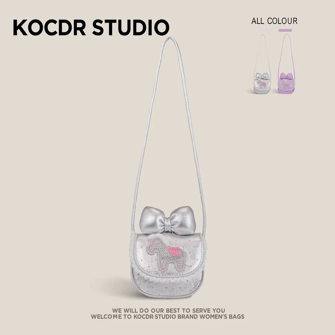 2026新款女童可爱斜挎包卡通蝴蝶结小马小香风精致女孩蕾丝单肩包