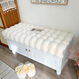 新款兔毛绒换鞋凳坐垫入户门口穿鞋柜玄关卡座垫子衣帽间椅子垫