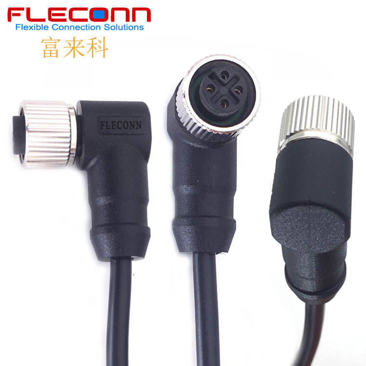 M12 4芯90度弯头连接线 A-coded A编码A型5pin母头航空插头防水线