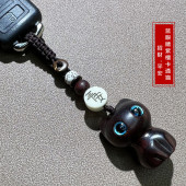 黑檀汽车钥匙扣挂件可爱卡通猫紫檀祈福招财菩提个性 创意情侣挂饰