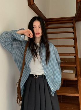 MOTOO自制格子长袖2025春款衬衫女早秋上衣外套休闲宽松