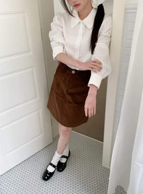 MOTOO自制灯芯绒高腰半身裙短款百搭