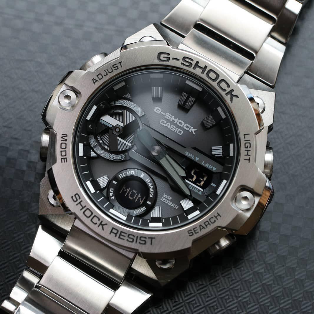 卡西欧g-shock钢铁之心太阳能光波双显表 防震碳纤维gst-b400d-1a