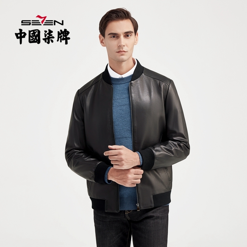 柒牌时尚机车风长袖夹克外套皮衣