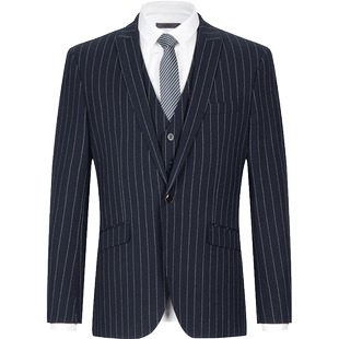 柒牌男装商务休闲男士西服套装马甲三件套时尚正装条纹西装男