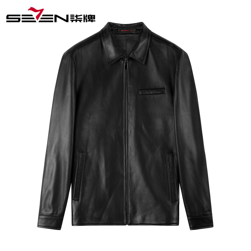 柒牌男装清仓秋冬时尚潮流真皮茄克休闲翻领男士皮衣