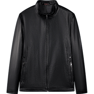 柒牌男装清仓绵羊皮皮衣外套男2022秋冬商务休闲立领压花夹克