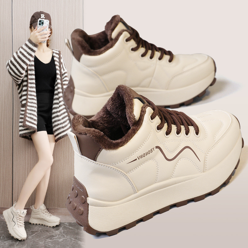 YB2F58厚底2025冬季新款加绒加厚短靴增高休闲运动棉鞋保暖老爹鞋