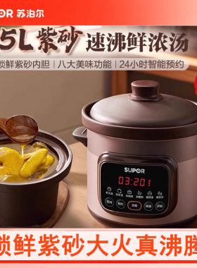 苏泊尔电炖锅家用4-5L智能紫砂锅