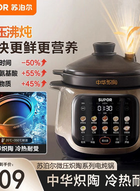 苏泊尔中华炽陶电炖锅家用4L速沸多功能大容量智能预约电砂锅新款