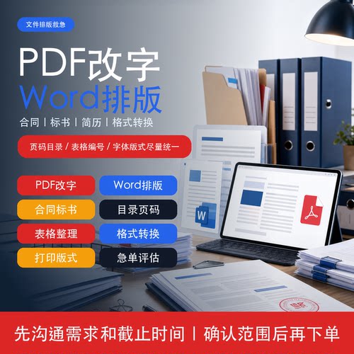 PDF改字Word文档排版合同标书简历格式转换定制