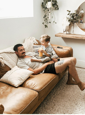 法式复古实木真皮沙发头层牛皮客厅中古风小户型家具直排三人位