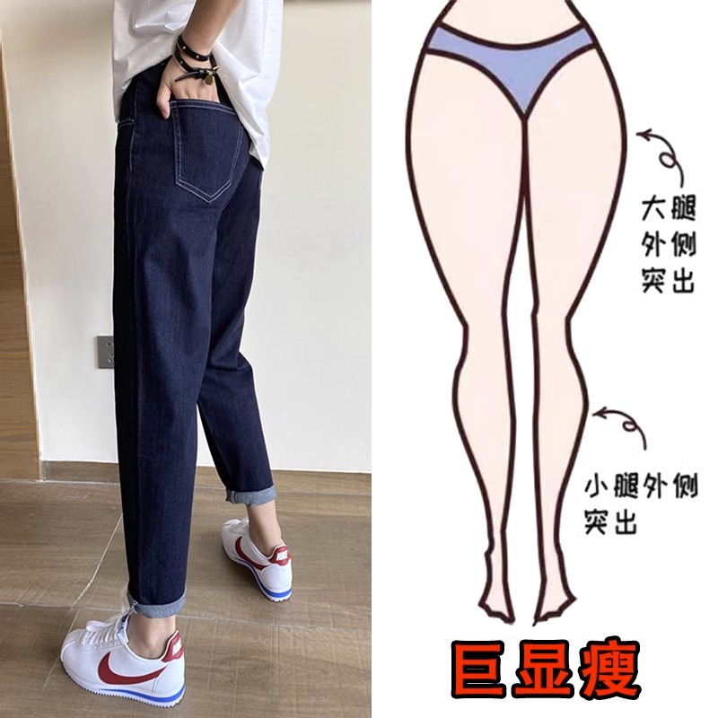 哈伦牛仔裤女2025年萝卜显瘦胖mm宽松夏薄款直筒深蓝色九分老爹裤
