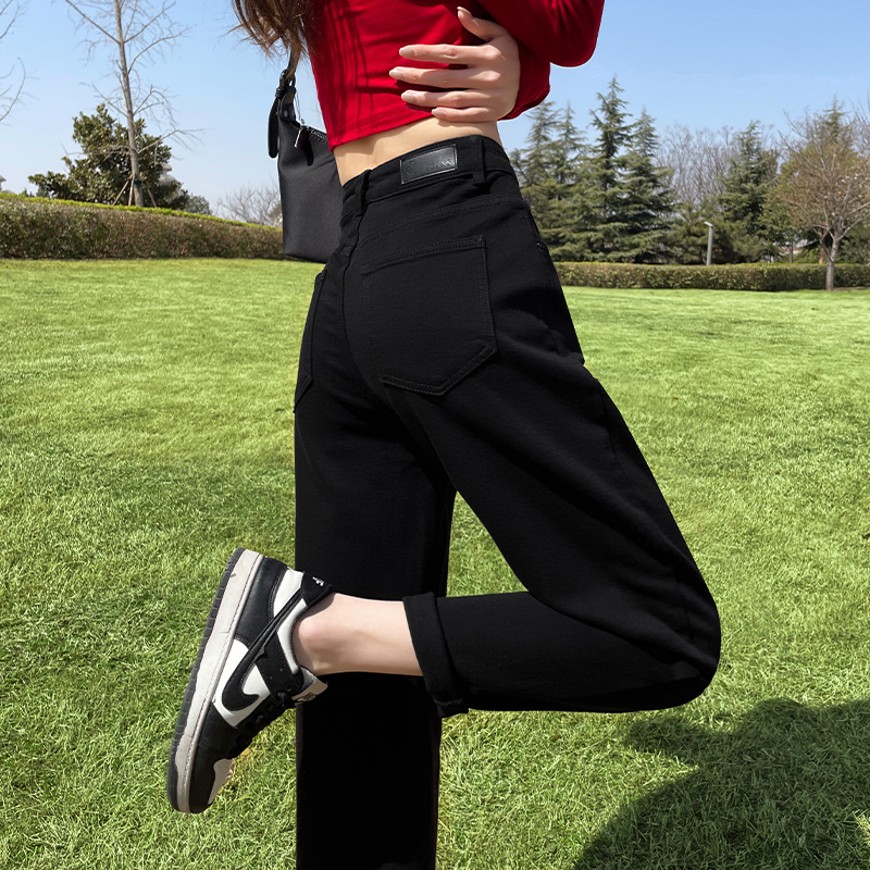 黑色牛仔裤女2025年春夏宽松胖MM大码高腰显瘦九分萝卜哈伦老爹裤