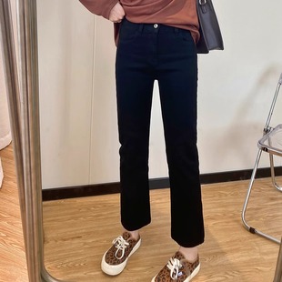 黑色烟管直筒牛仔裤女2025年春秋新款小个子八九分梨形身材显瘦