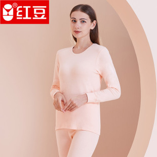 中领保暖内衣线衣线裤 红豆秋衣秋裤 全棉圆领棉毛衫 薄款 女纯棉套装